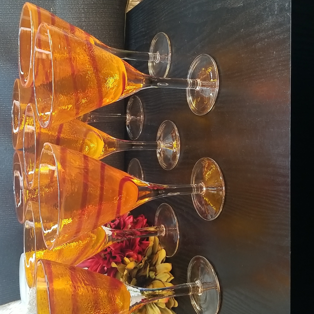 Hand Blown Red & Orange Margarita Glasses - Picture 12 of 12